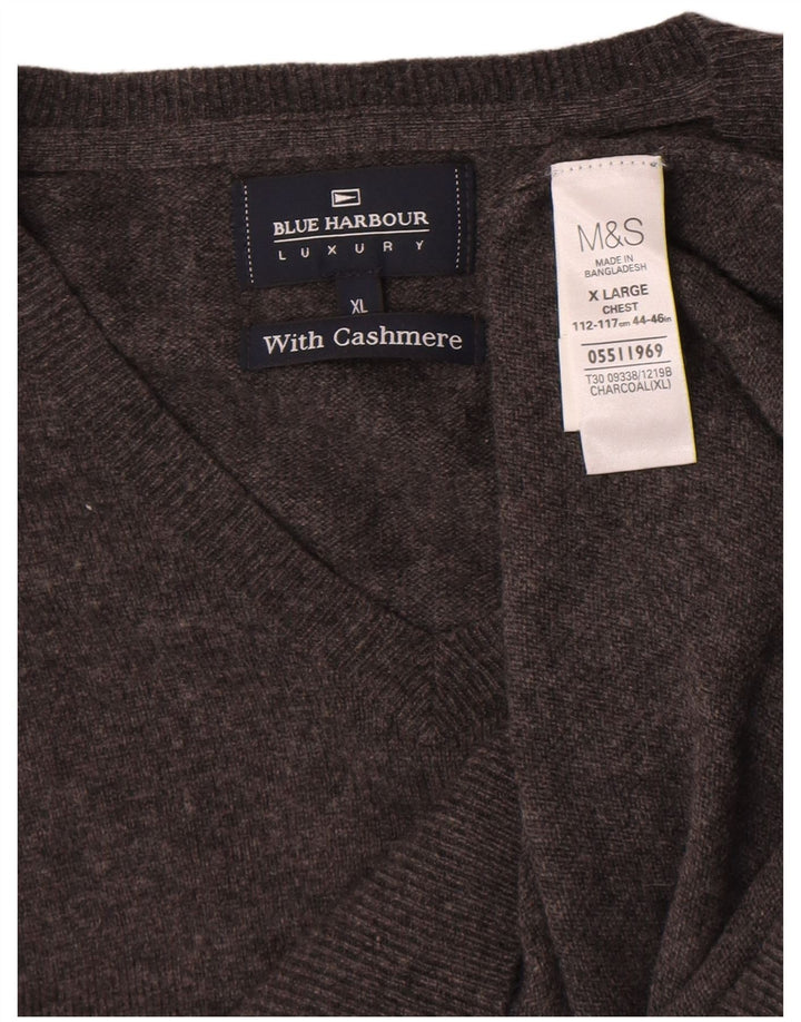 Marks & Spencer Herre Blue Harbor V-hals sweater XL Grå uld