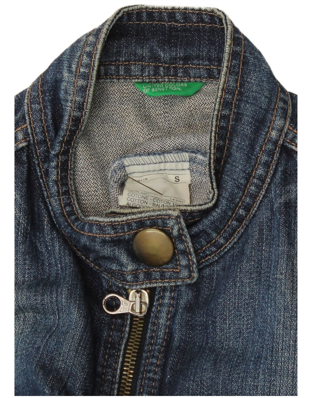 Benetton Dame denimjakke UK 8 Lille Blå Bomuld