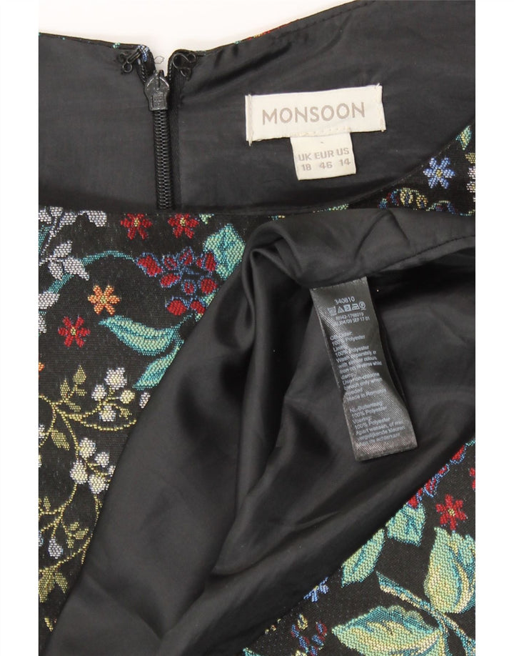 Monsoon Womens Sheath Dress UK 18 XL Black Floral Polyester