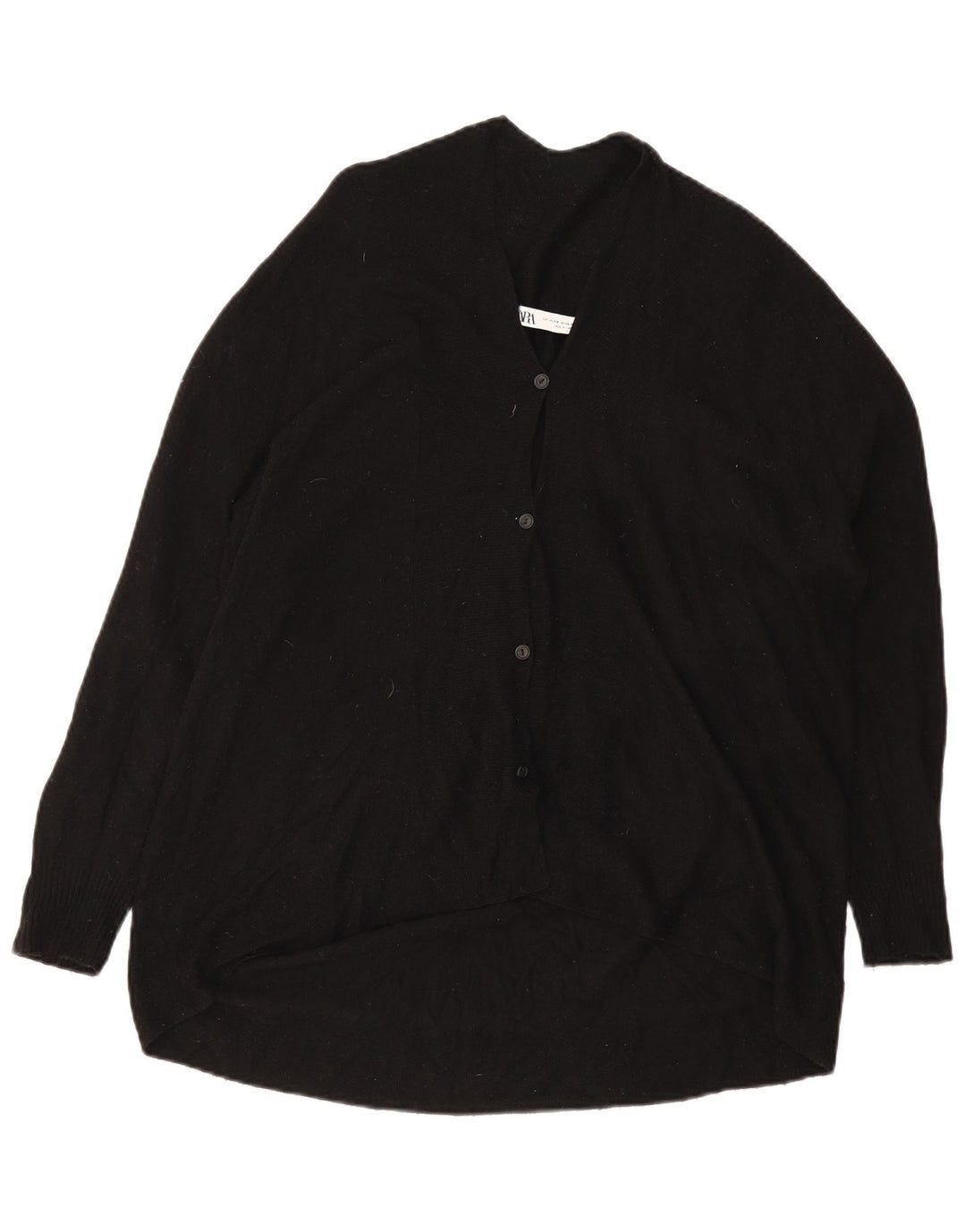 Zara Dame Oversized Cardigan Sweater UK 10 Small Black Wool