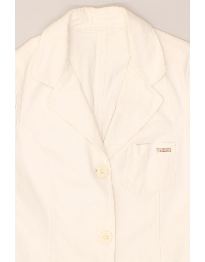 ROY ROGERS Womens 3 Button Blazer Jacket UK 10 Small White Cotton | Vintage Roy Rogers | Thrift | Second-Hand Roy Rogers | Used Clothing | Messina Hembry 