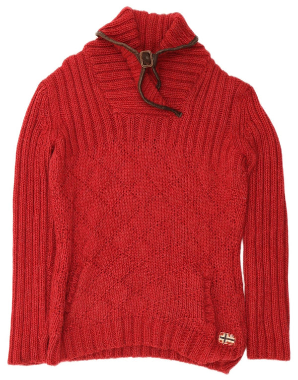 Napapijri Dame Shawl Neck Jumper Sweater UK 18 XL Rød Akryl