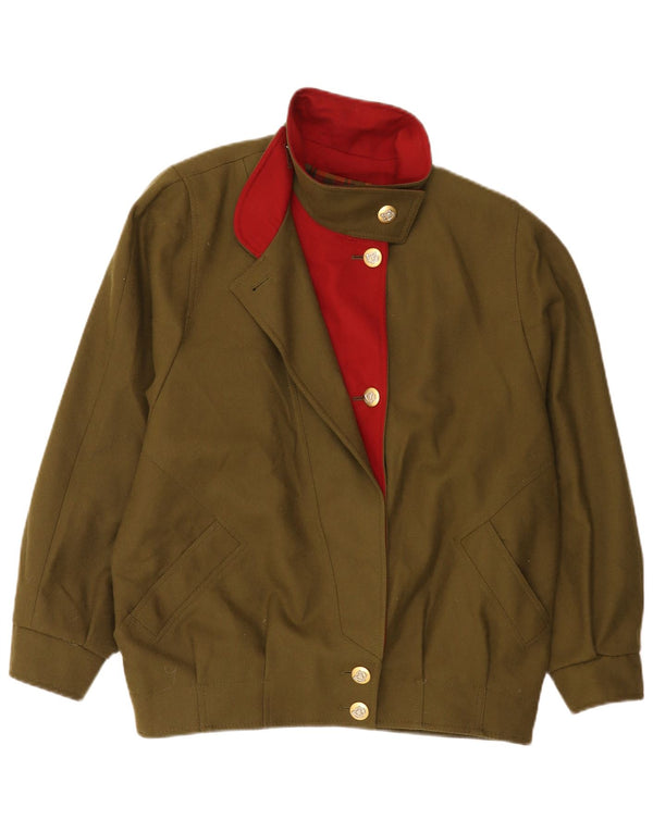Vintage Kvinder Relaxed Fit Bomber Jacket UK 16 Large Green New Wool Classic