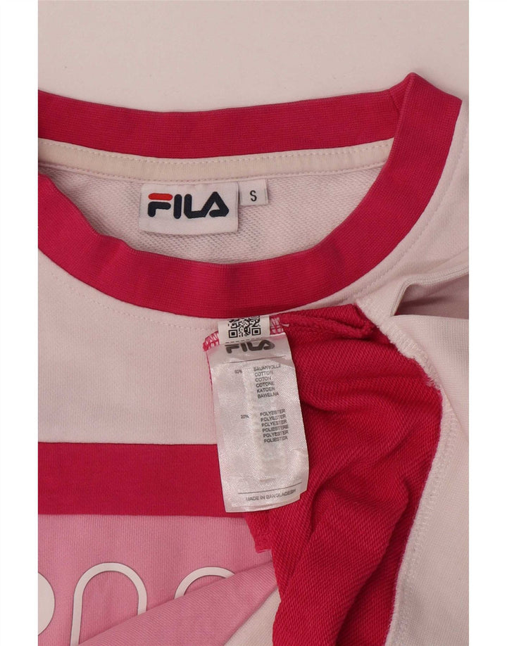 Fila Womens Oversized Crop Sweatshirt Jumper UK 10 Small Pink Colourblock