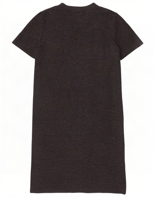Zara Dame Kortærmet Jumper Kjole UK 14 Medium Grå Polyester