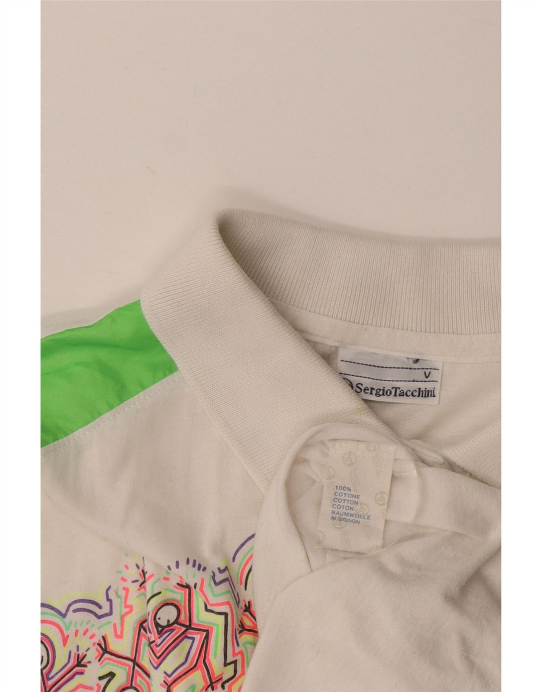 Sergio Tacchini Herre grafisk poloshirt Stor hvid Colourblock Bomuld