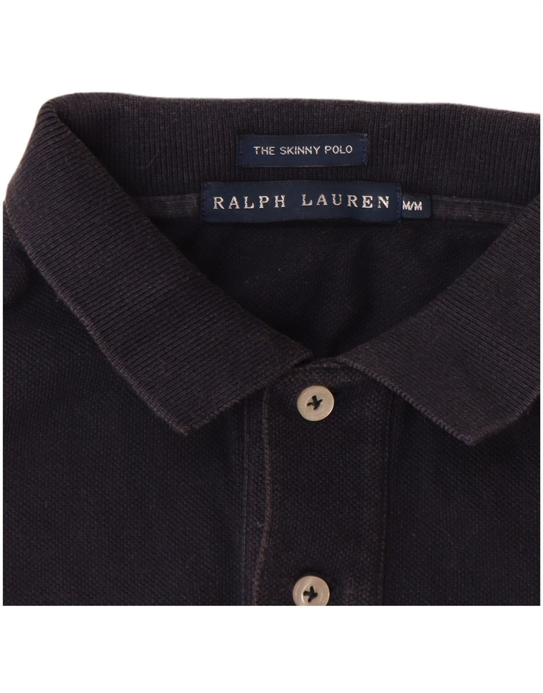 RALPH LAUREN Dame Skinny Polo Shirt UK 12 Medium Navy Blue Bomuld