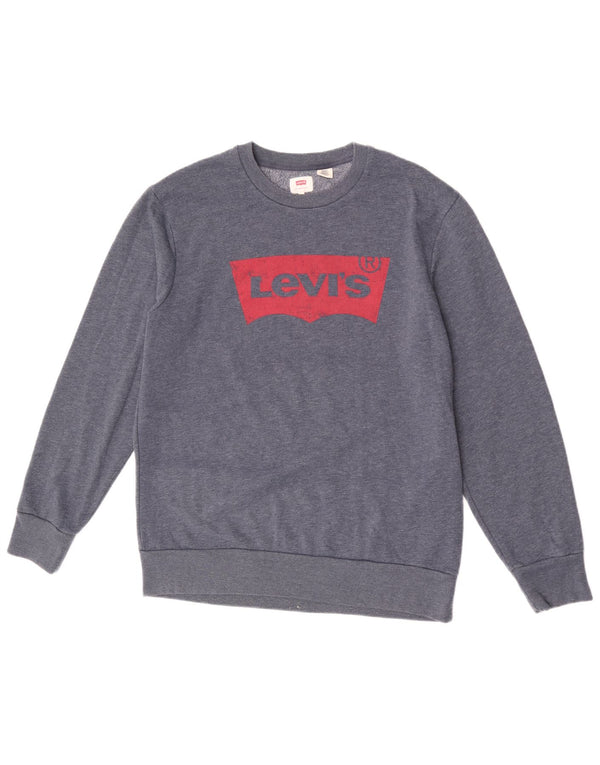 Levi's grafisk sweatshirt til mænd XL marineblå flækket bomuld