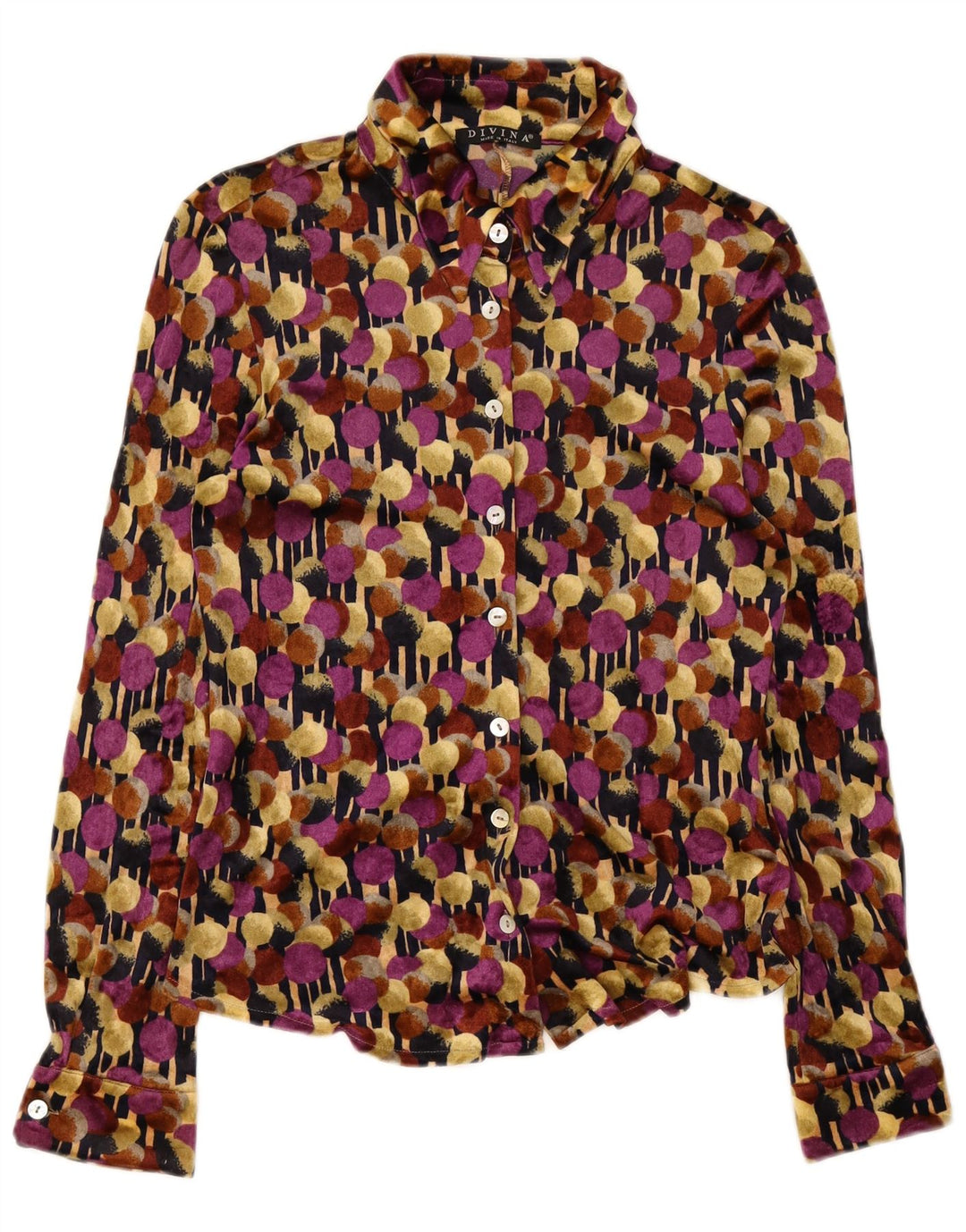 Divina Dame Velour Skjorte Bluse UK 12 Medium Multicolored Spotted