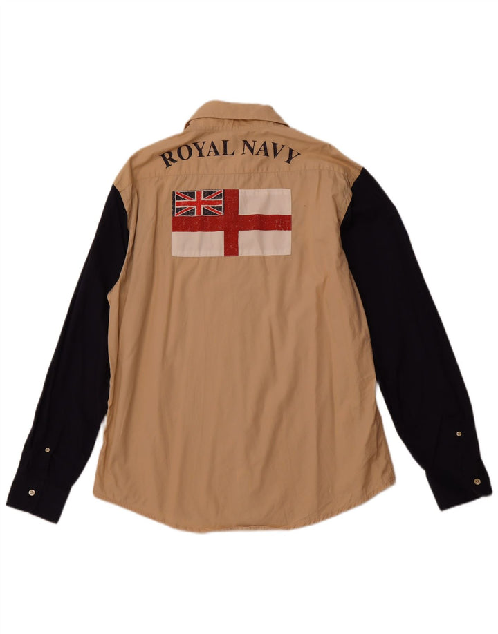 LA MARTINA Herre Royal Navy grafisk skjorte XL Beige Colourblock Bomuld