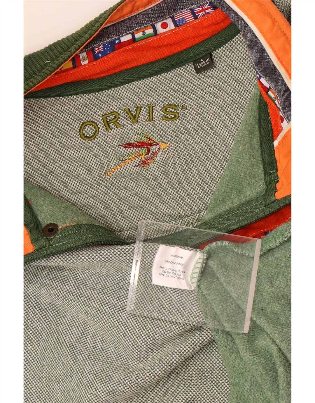 Orvis Sweatshirt med lynlås til mænd, stor grøn bomuld
