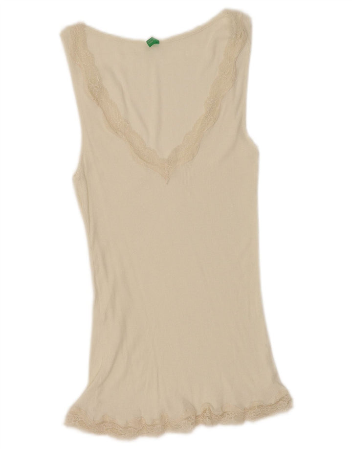 Benetton Dame ærmeløs bluse Top UK 12 Medium White