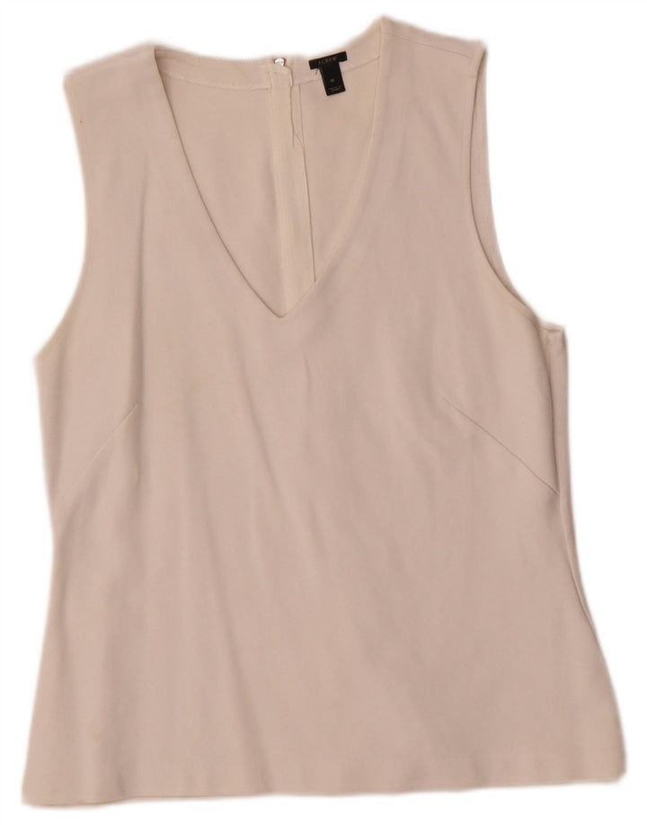 J. Crew Dame ærmeløs bluse Top UK 12 Medium White Bomuld