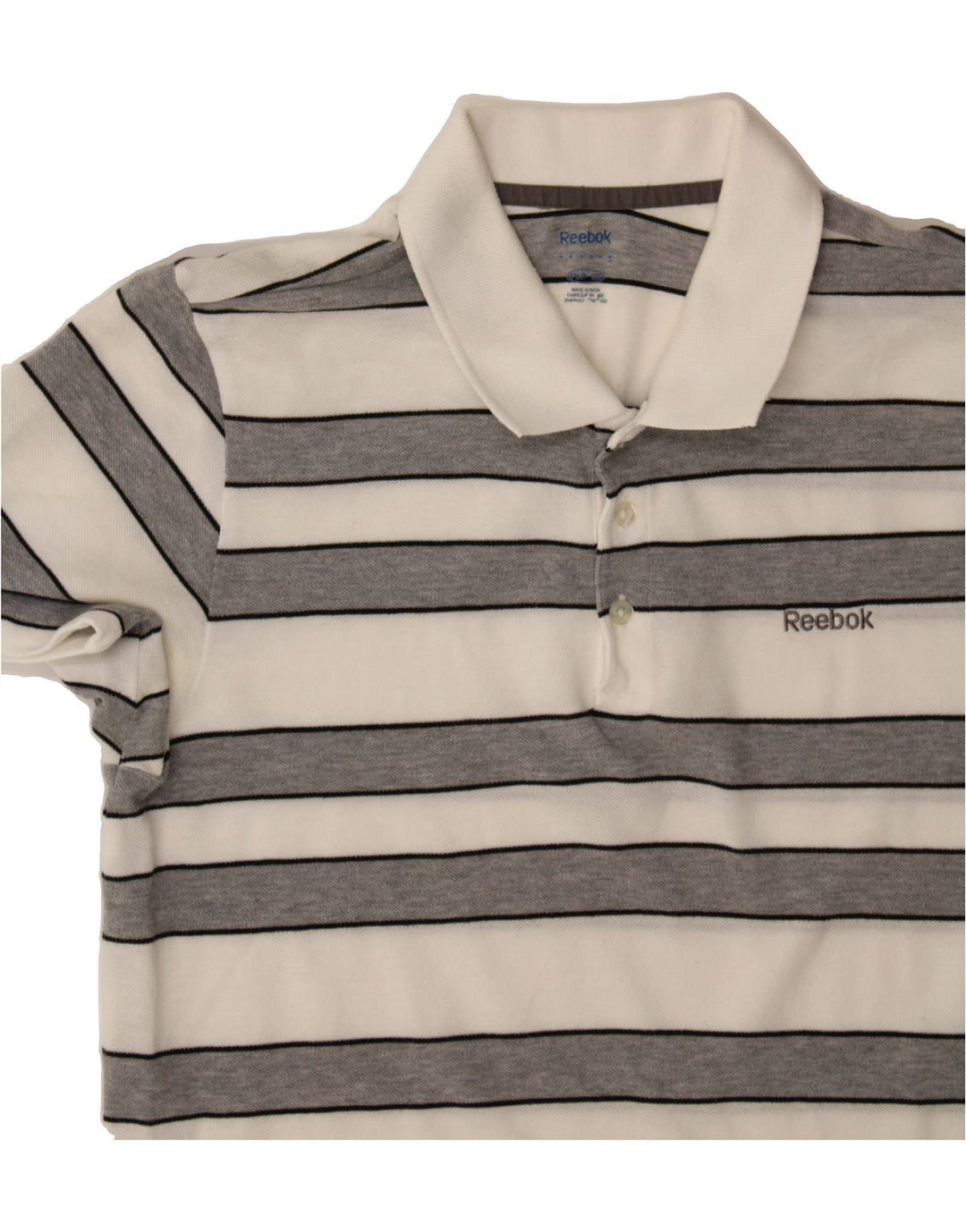 REEBOK Mens Polo Shirt Medium Grey Striped Vintage Reebok and Second-Hand Reebok from Messina Hembry 