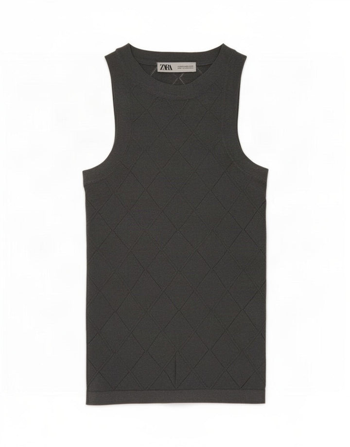 Zara Damevest Top UK 6 XS Grå Geometrisk Viscose
