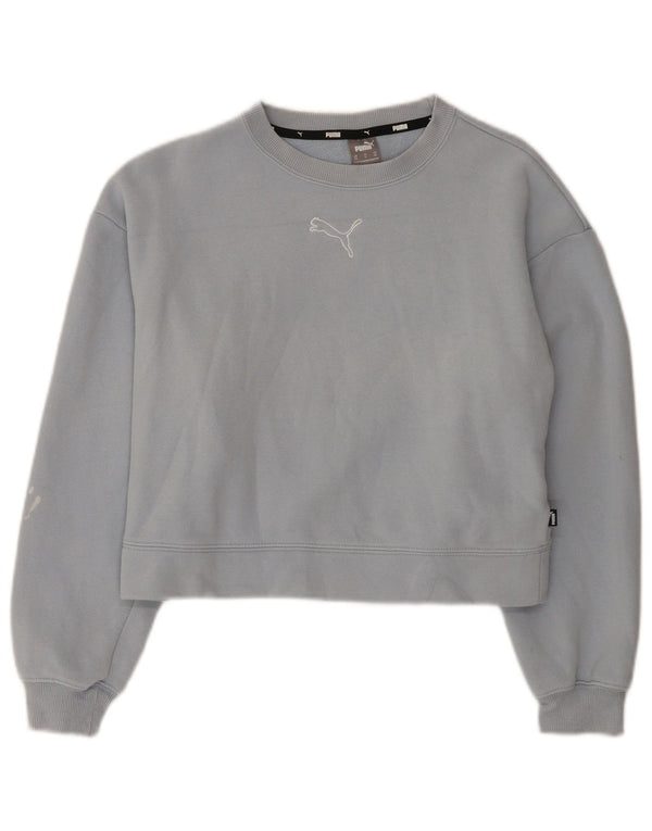 Puma Womens Crop Loose Fit Sweatshirt Jumper UK 6 XS Blå Bomuld