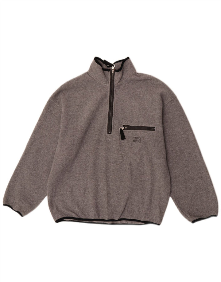 Tænk Pink Herre Oversized Zip Neck Fleece Jumper Lille Grå
