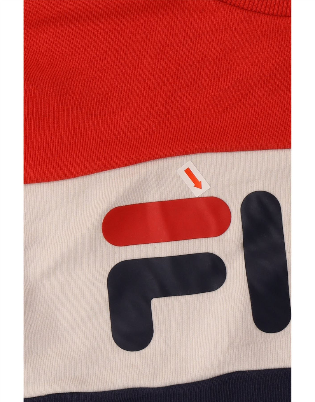 FILA Graphic Sweatshirt Jumper UK 14 Medium Navy Blue Colourblock