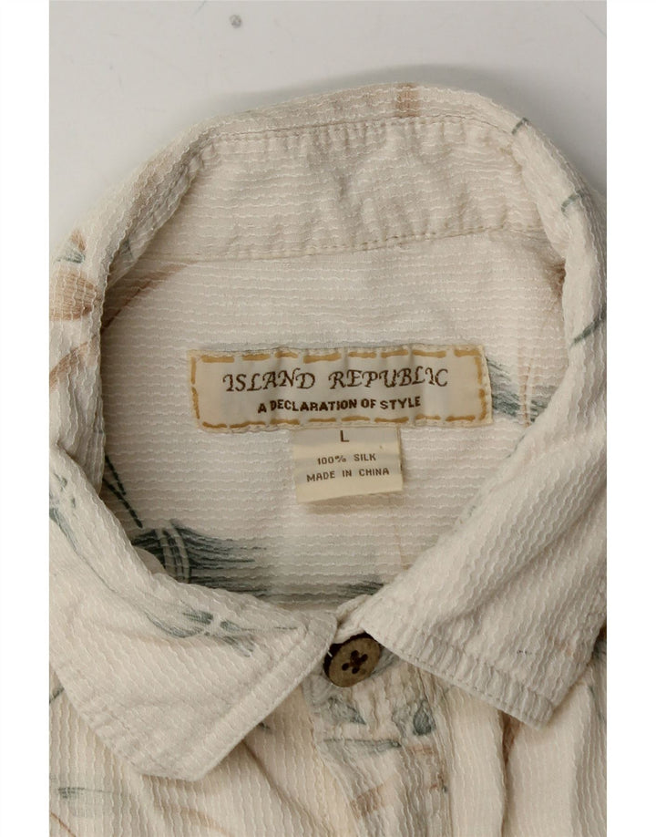 ISLAND REPUBLIC Kortærmet skjorte til mænd, stor off-hvid blomstersilke