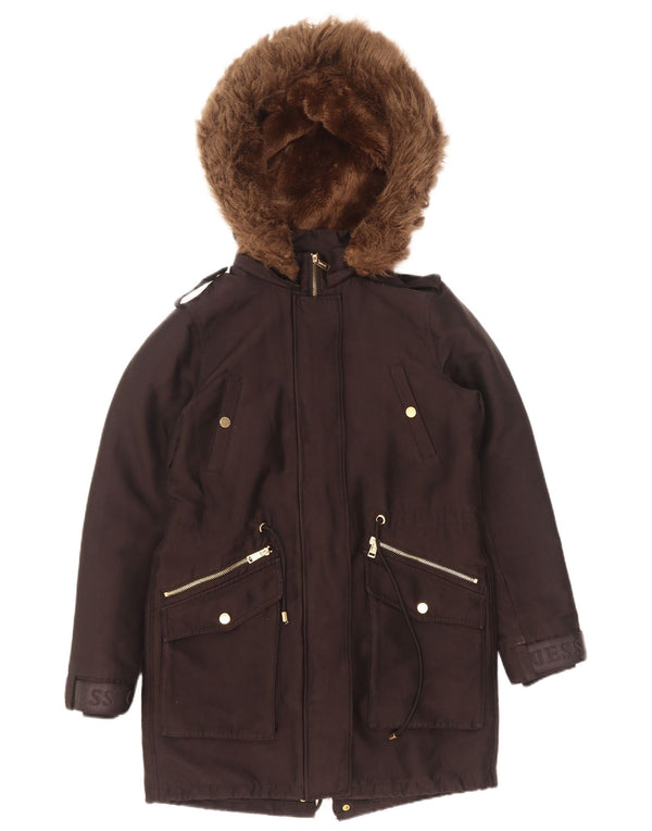Guess, grafisk hættejakke til kvinder, UK 6 XS sort polyester