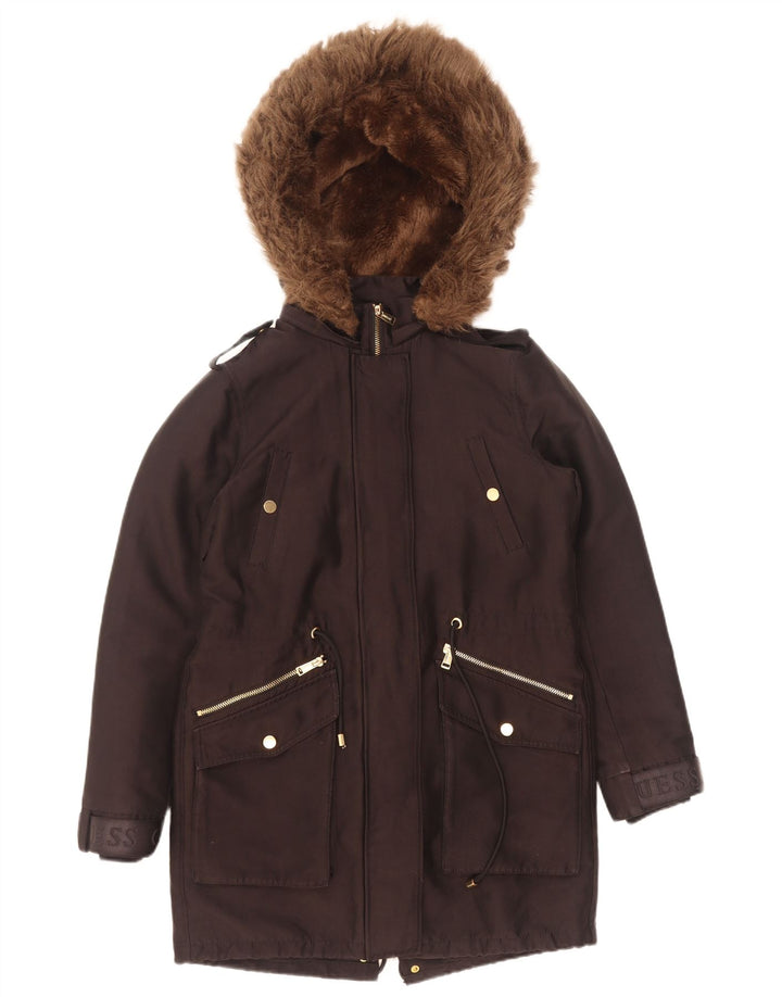 Guess, grafisk hættejakke til kvinder, UK 6 XS sort polyester