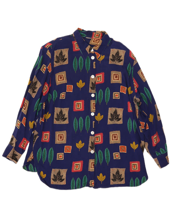 Vintage oversize skjorte til kvinder UK 18 XL Blå Patchwork Cupro