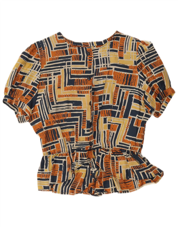Vintage Dame Shirt Bluse UK 12 Medium Multicolored Geometric