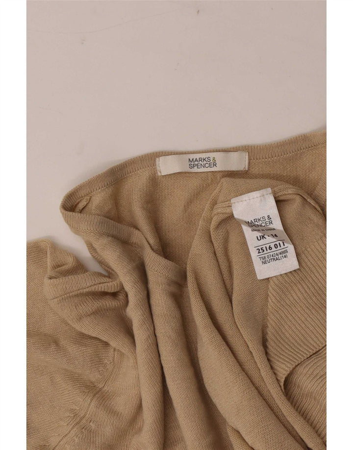 Marks & Spencer Dame Cardigan Sweater UK 14 Stor Beige Akryl