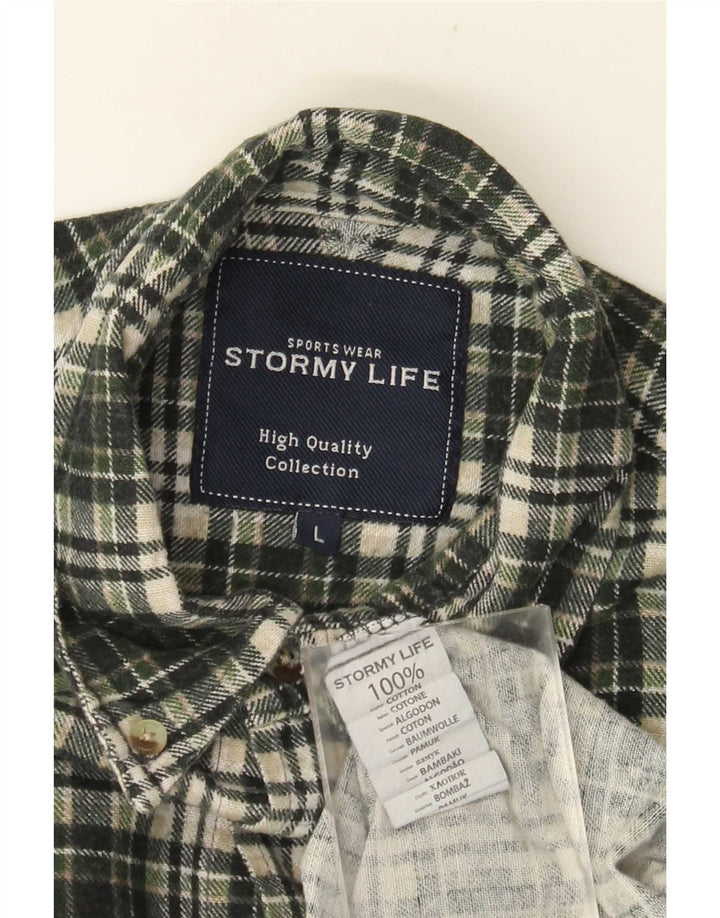 Vintage flannelskjorte til mænd, stor grøn ternet bomuld