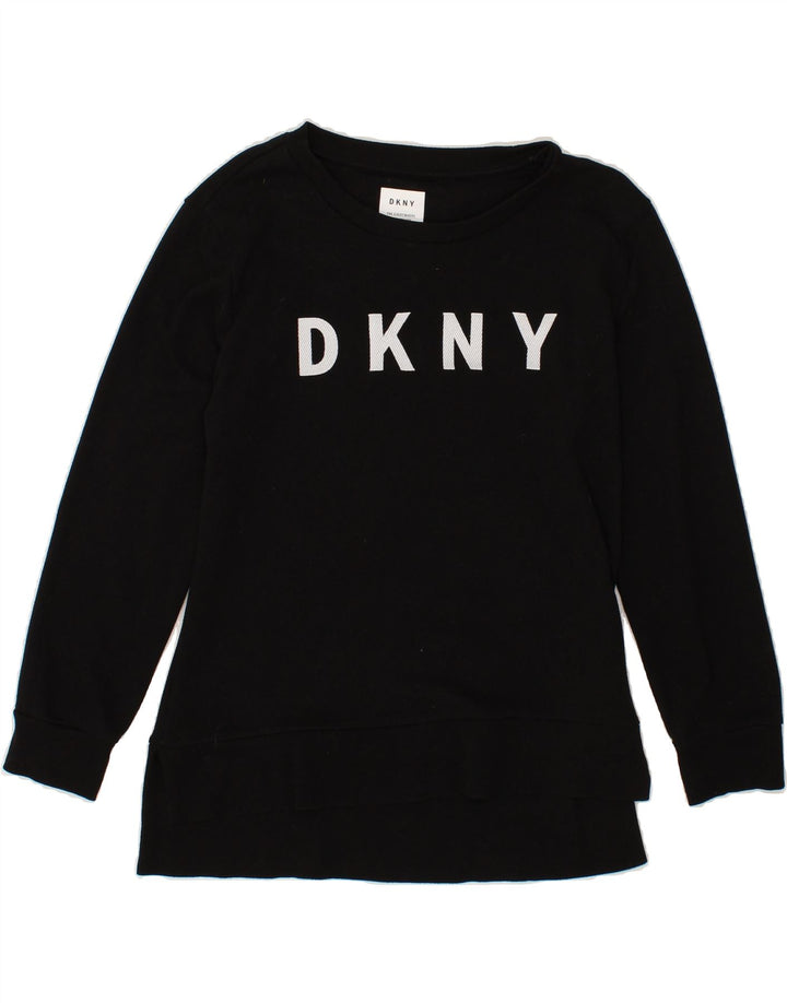 DKNY Womens Graphic Sweatshirt Jumper UK 14 Medium Black Cotton Vintage Dkny and Second-Hand Dkny from Messina Hembry 