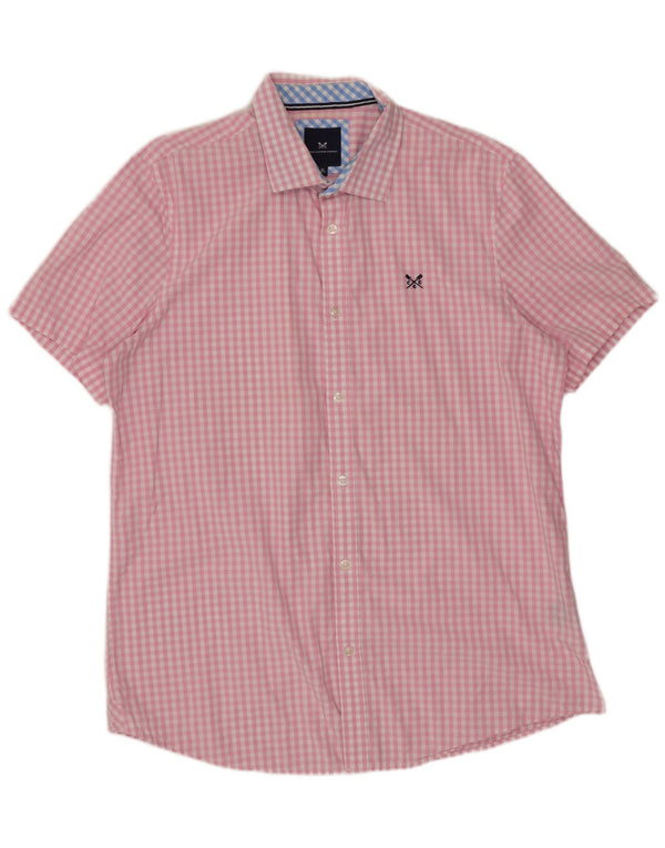 J. CREW Mens Short Sleeve Shirt XL Pink Gingham Cotton