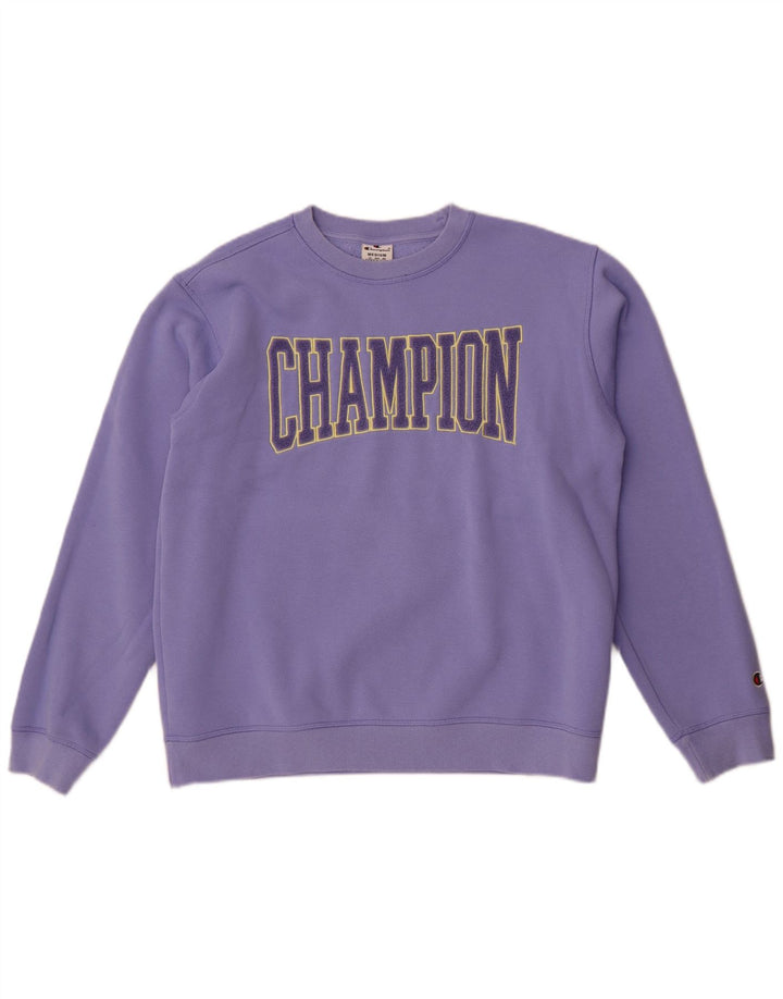 Champion Dame Grafisk Sweatshirt Jumper UK 14 Medium Lilla Bomuld