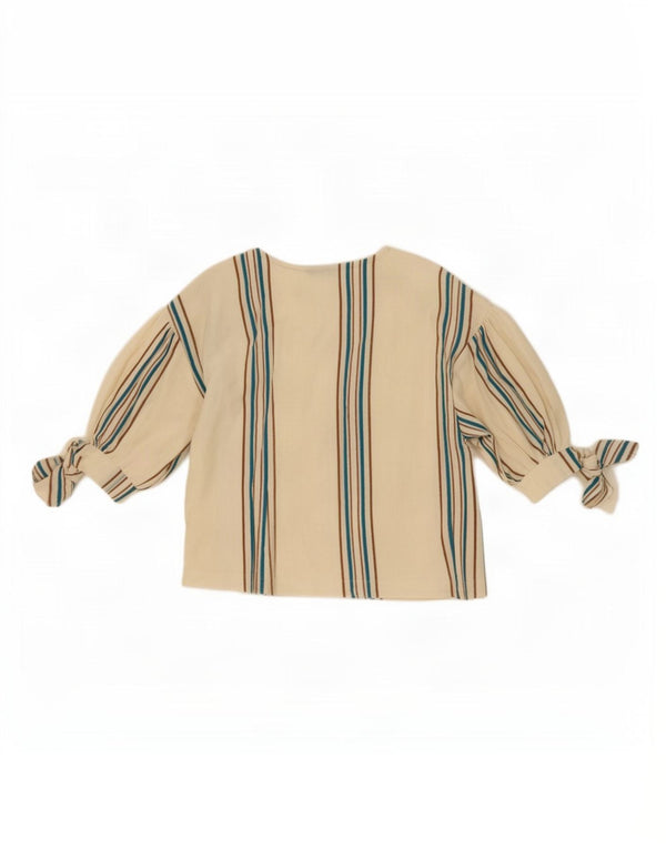 Zara Dame Crop Bluse Top UK 10 Lille hvid stribet bomuld