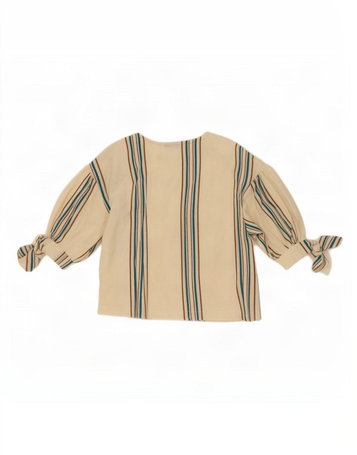 Zara Dame Crop Bluse Top UK 10 Lille hvid stribet bomuld
