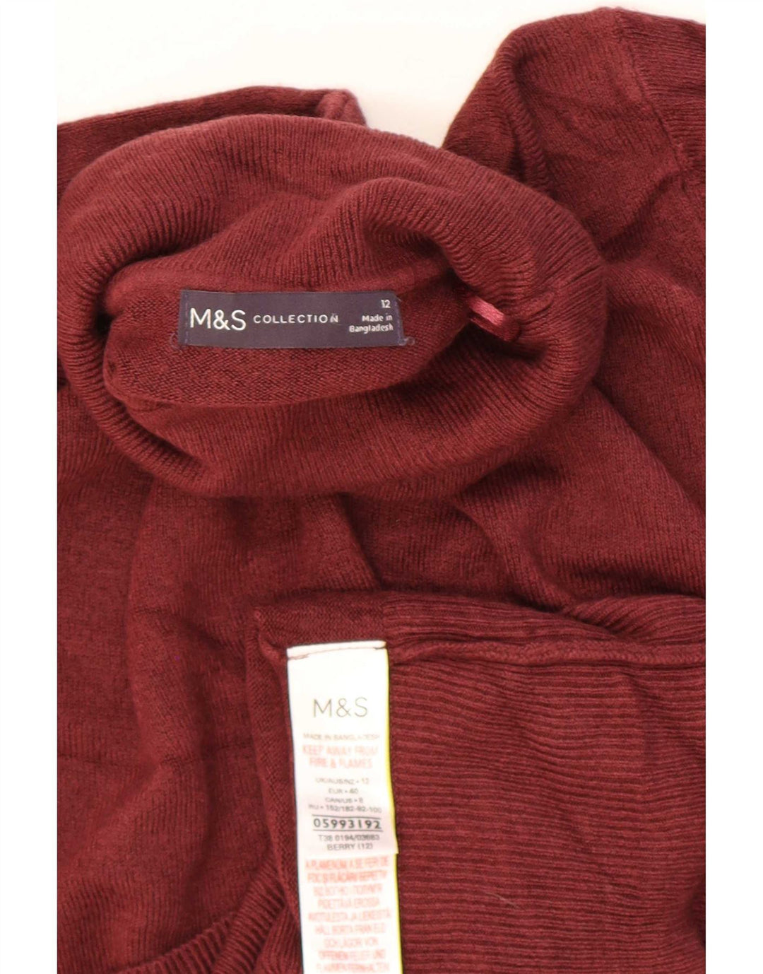 Marks & Spencer Dame Rullehals Sweater UK 12 Medium Burgundy