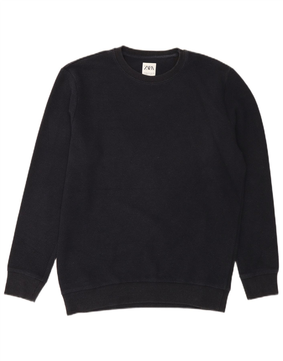 Zara Herre Crew Neck Jumper Sweater Medium Navy Blue Polyester
