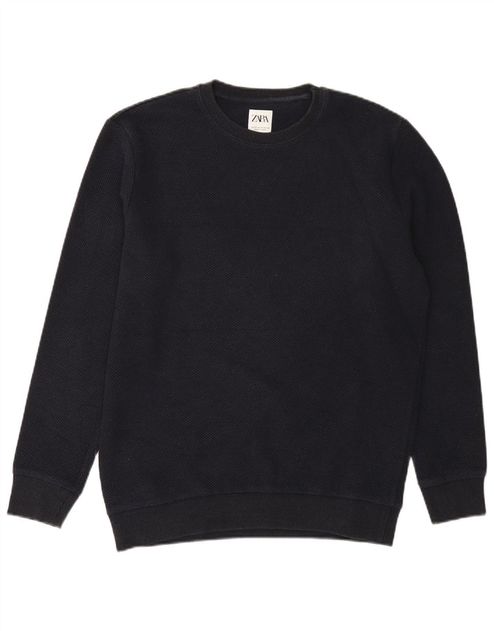 Zara Herre Crew Neck Jumper Sweater Medium Navy Blue Polyester