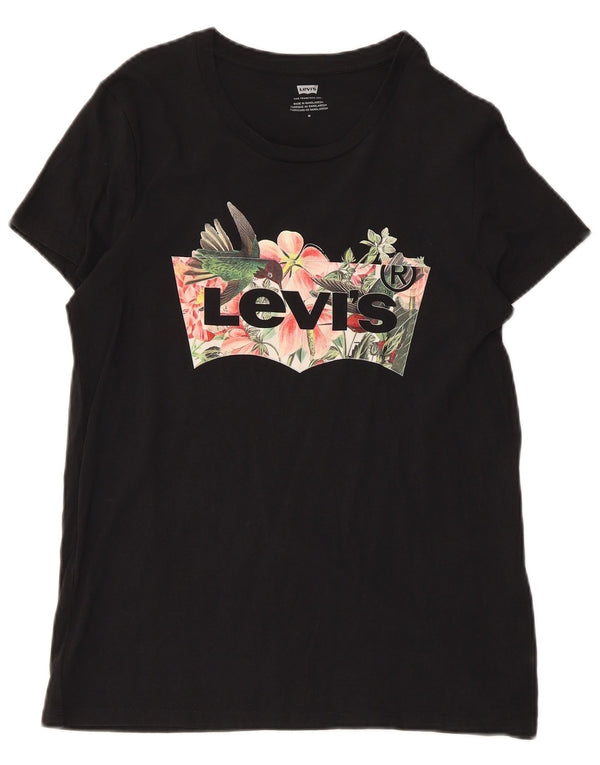 Levi's Grafisk T-shirt top til kvinder UK 12 Mellem sort blomstret bomuld