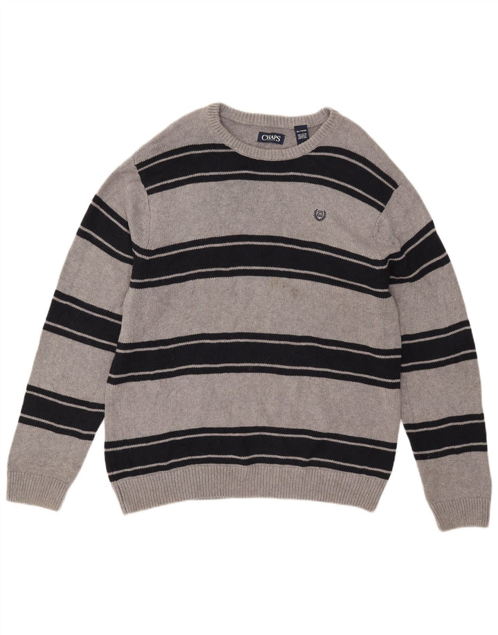 Chaps Herre rund hals sweater XL grå stribet bomuld