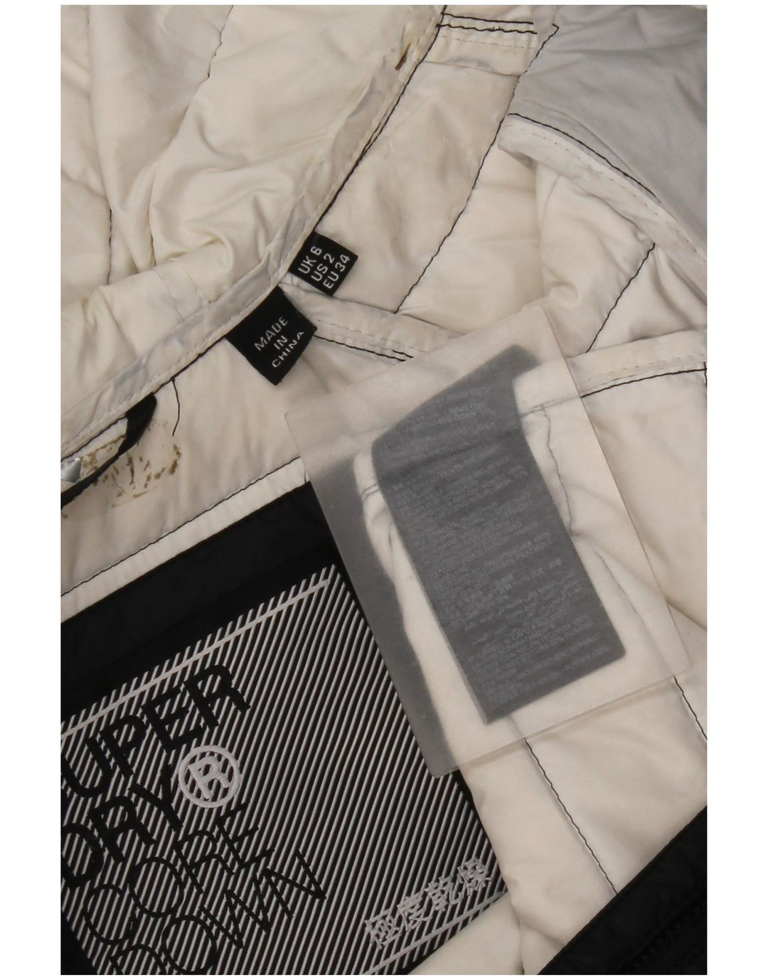 Superdry polstret hættejakke til kvinder UK 6 XS sort nylon
