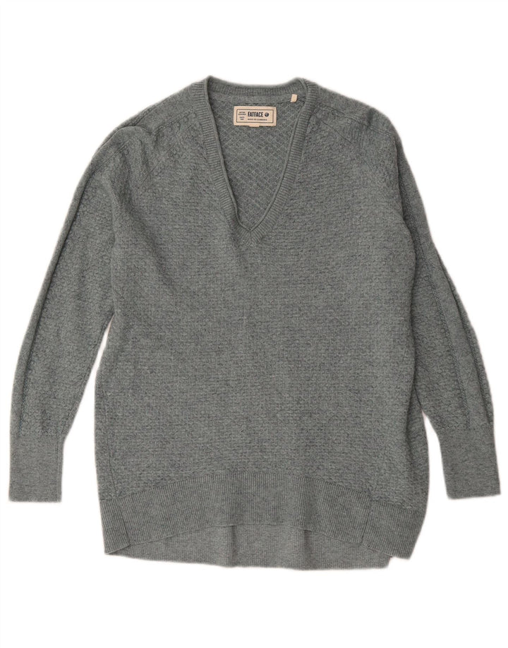 Fat Face Dame V-hals Jumper Sweater UK 8 Small Blue Viscose