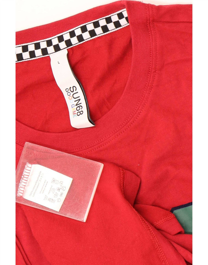 Sun68 Herre grafisk T-shirt Top Stor rød bomuld