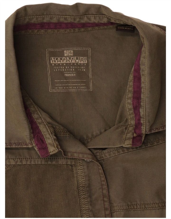 Napapijri Womens Crop Shirt UK 14 Large Khaki Patchwork
