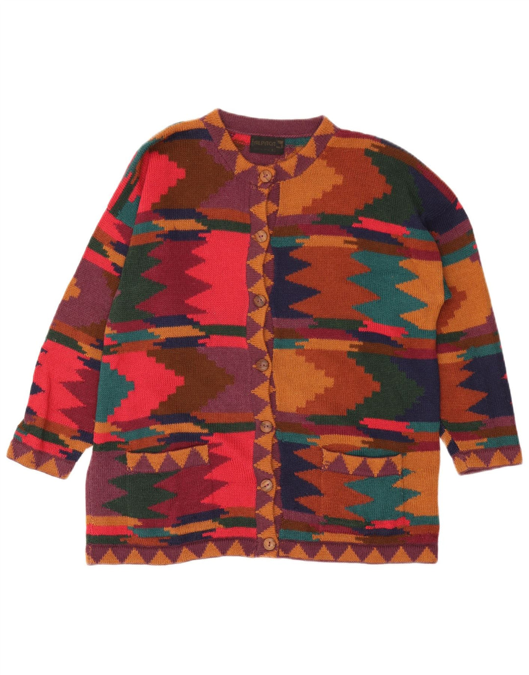 Vintage Dame Cardigan Sweater UK 14 Medium Flerfarvet Geometrisk