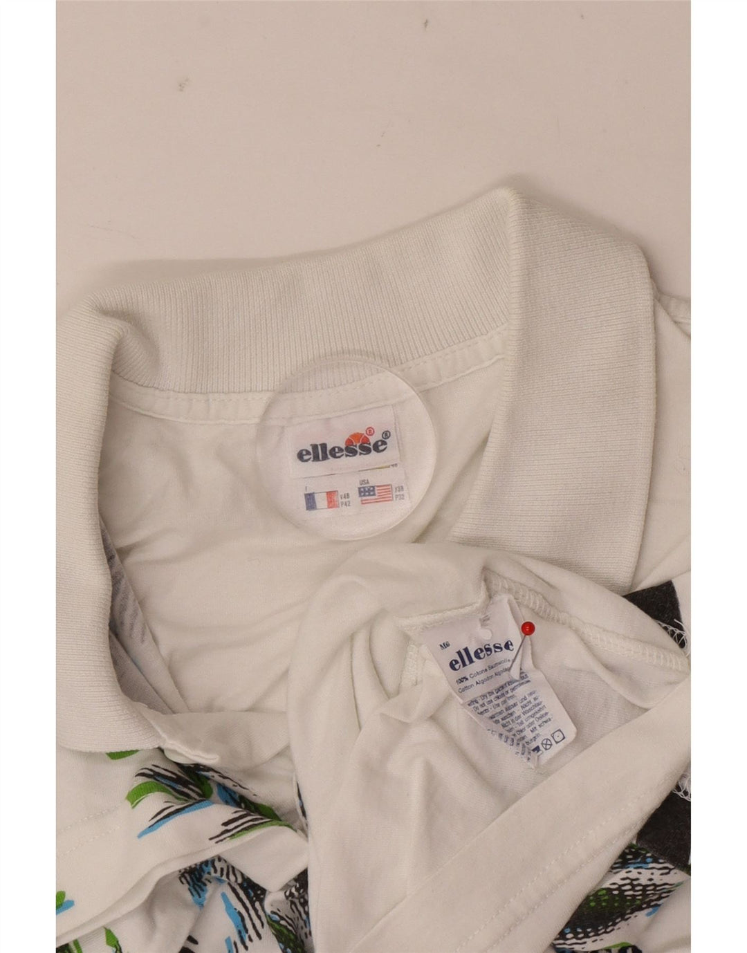 Ellesse Herre Polo Shirt IT 48 Medium White Tie Dye Bomuld