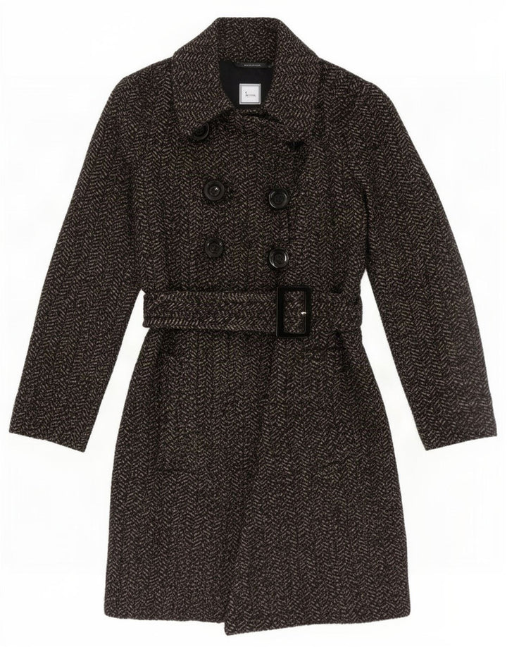 Zara Dame Dobbeltradet Frakke UK 10 Small Grey Herringbone