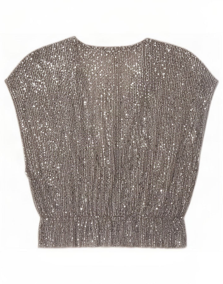 Zara Dame Bluse Top UK 12 Medium Sølv Polyester