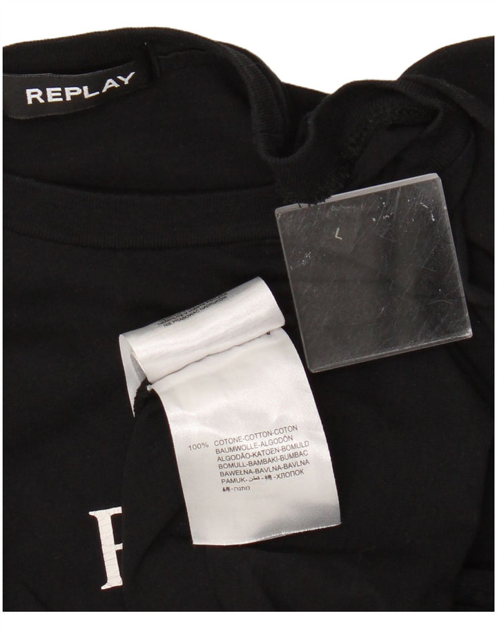 Replay Herre Grafisk T-Shirt Top Stor Sort Bomuld