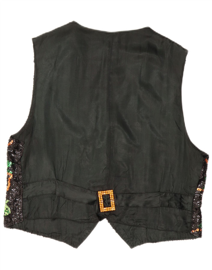 GIORGIO KAUTEN Dame pailletter vest UK 16 Stor sort blomstret bomuld