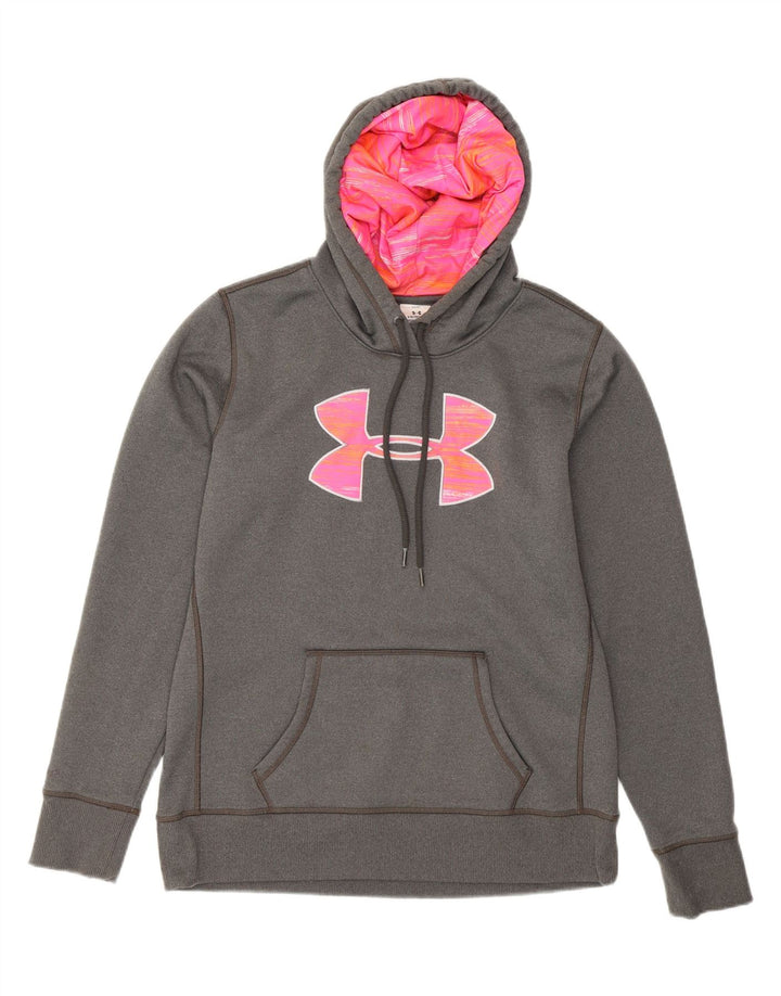 UNDER ARMOUR Womens Graphic Hoodie Jumper UK 14 Medium Grey Polyester Vintage Under Armour and Second-Hand Under Armour from Messina Hembry 